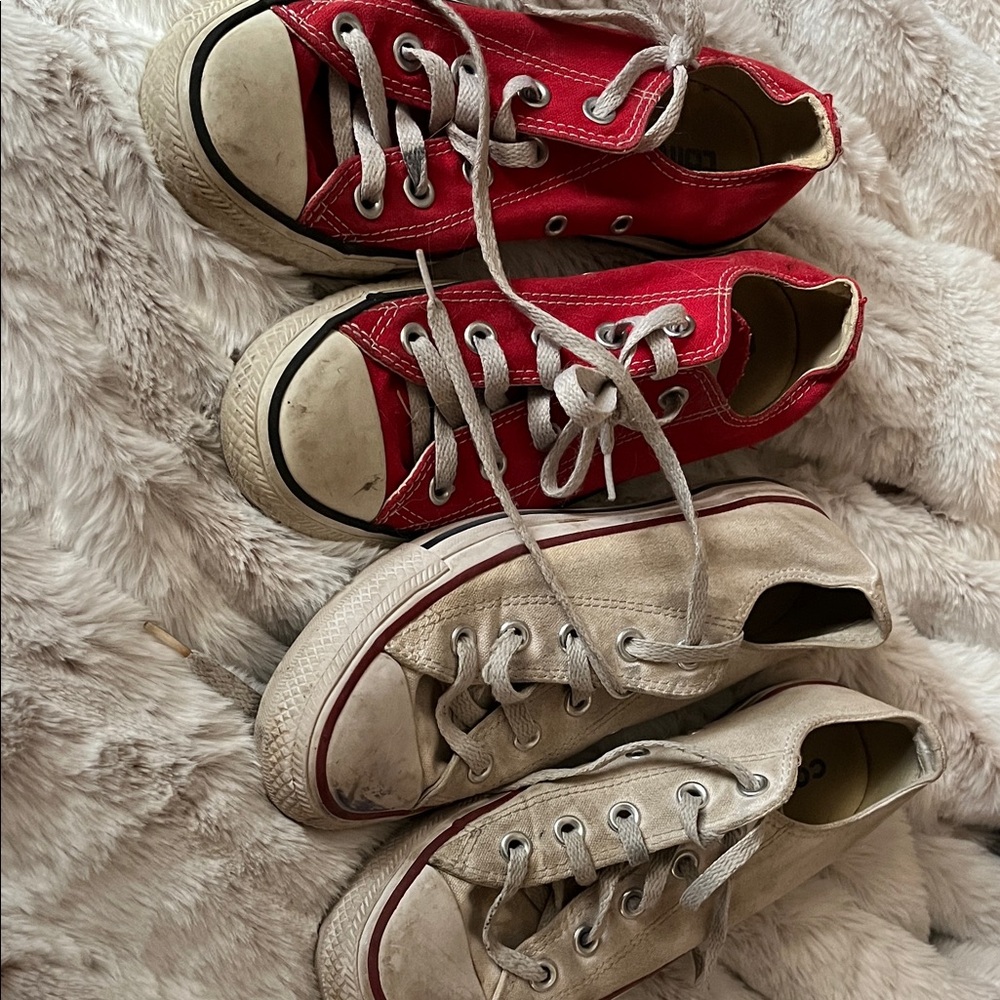 2 pair Red and White Converse Sneakers men's 4 women's 6